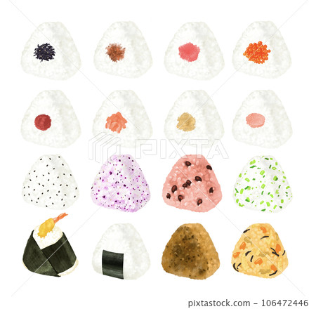 Illustration set of rice balls with various ingredients Illustration set of rice balls with various ingredients 106472446