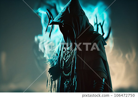 Dark pagan shaman fantasy sunset silhouette Dark pagan shaman fantasy sunset silhouette 106472750