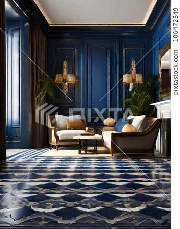 realistic Portuguese blue tiles luxurious hotel villa 106472849
