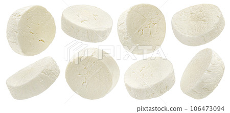 Mozzarella cheese slices isolated on white background 106473094