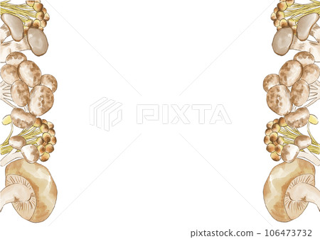 Mushroom frame with a simple side painted in watercolor 106473732