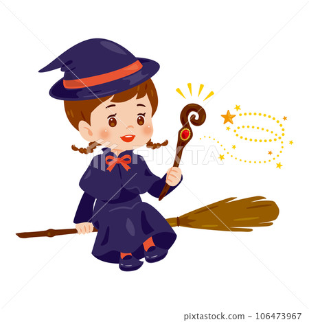 萬聖節女巫騎著掃帚並使用魔法 106473967