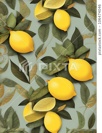 Autumn floral lemons leaves papercut vintage colors. 106474046
