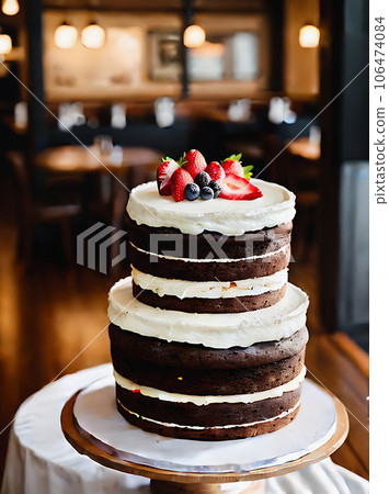 Cozy restaurant with realistic cake warm lighting 106474084