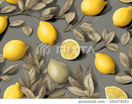 Autumn floral backdrop painted with lemons leaves. 106474093