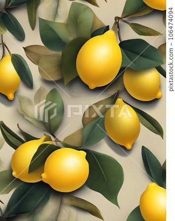 Floral autumn background painted with lemons and 106474094