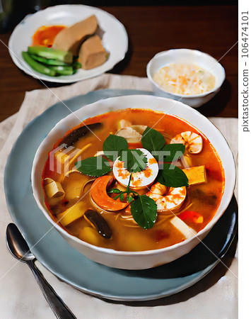 Realistic tom yam soup neutral colors cozy Realistic tom yam soup neutral colors cozy 106474101