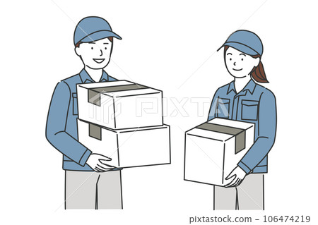 搬運紙板箱的男性和女性搬運工 106474219