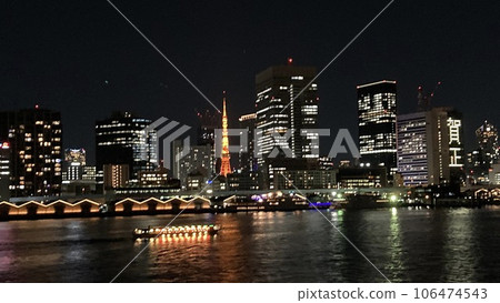 從船上看到的東京塔周圍的夜景(嘉翔) 從船上看到的東京塔周圍的夜景(嘉翔) 106474543