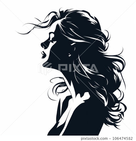 Portrait of a beautiful young woman with a fashion hairstyle art. Beautiful black and white watercolor and painting of a young girl. Close-up face Vector illustration of a female on a white background 106474582