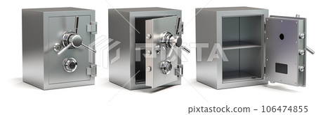 Empty open bank vault safe isolated on white. Security and protection. Empty open bank vault safe isolated on white. Security and protection. 106474855