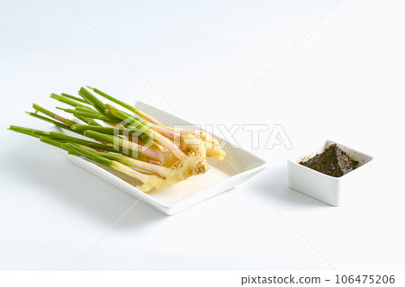 fresh ginger with leaves 106475206