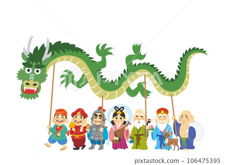 新年賀卡素材插畫龍年七福神 106475395