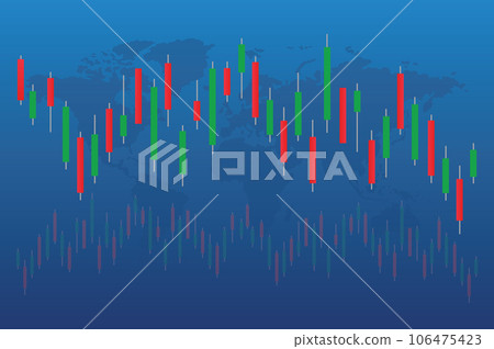 Stock market bar graph on world map, candlestick chart, finance trade data, vector illustration. 106475423