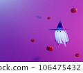 紫色和粉色燈光照亮的白色幽靈和南瓜 106475432