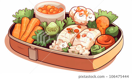 手绘卡通便当盒饭插画 手绘卡通便当盒饭插画 106475444