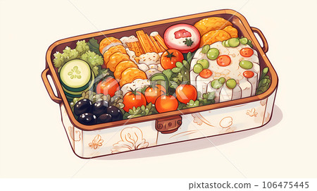 手绘卡通便当盒饭插画 手绘卡通便当盒饭插画 106475445