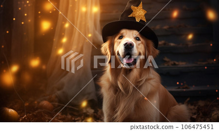 Cute retriever dressed up for Halloween Cute retriever dressed up for Halloween 106475451