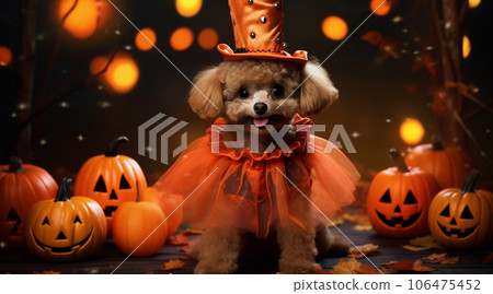 Cute toy poodle dressed up for Halloween 106475452