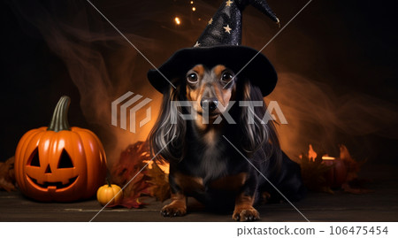 Cute dachshund dressed up for Halloween Cute dachshund dressed up for Halloween 106475454