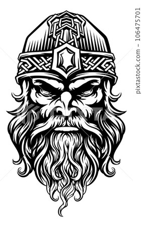 Viking Warrior Man Strong Mascot Face in Helmet 106475701