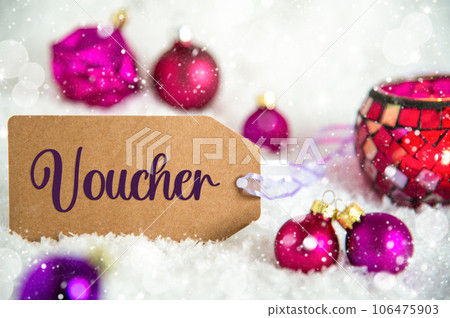 Label With Text Voucher, Snow, Purple Christmas Decor 106475903
