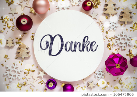 Text Danke, Means Thanks, Purple Flatlay Christmas Decor Text Danke, Means Thanks, Purple Flatlay Christmas Decor 106475906