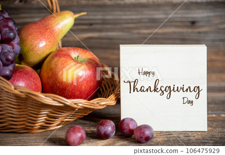 Fall Decoration with Fruits and Text Happy Thanksgiving Day 106475929