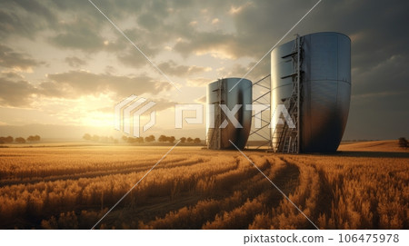 A modern granary-elevator for storing grain, agricultural products, flour, cereals. ai 106475978