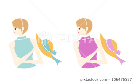 Young woman with short hair holding a hat in her hand 106476557