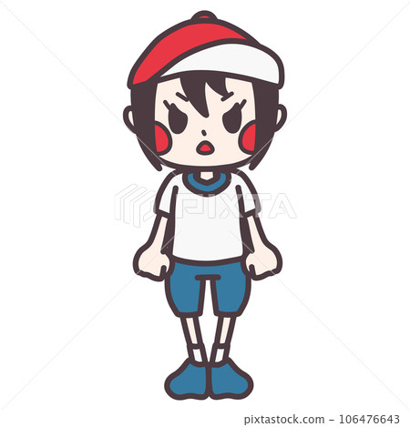 一個穿著運動服的憤怒女孩的彩色插圖 一個穿著運動服的憤怒女孩的彩色插圖 106476643