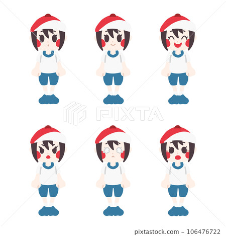 Color illustration set of girls wearing gym clothes with various expressions (red team) Color illustration set of girls wearing gym clothes with various expressions (red team) 106476722