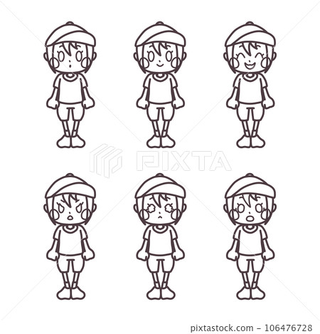 Line drawing set of girls wearing gym clothes with various expressions 106476728