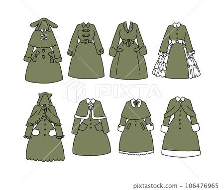 Olive coat illustration set Olive coat illustration set 106476965