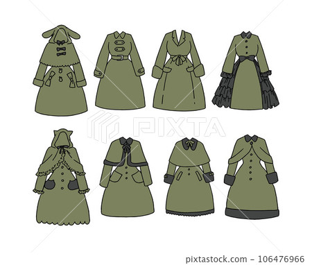Olive coat illustration set Olive coat illustration set 106476966
