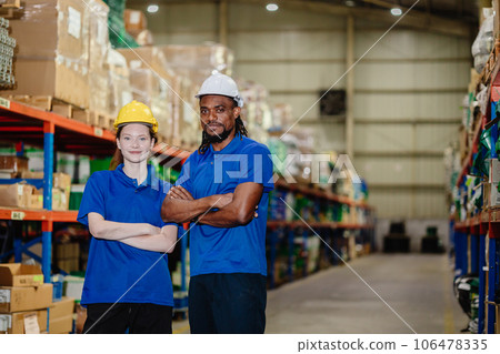 smart confident warehouse worker team portrait standing together happy smiling for industry labor enjoy working teamwork smart confident warehouse worker team portrait standing together happy smiling for industry labor enjoy working teamwork 106478335