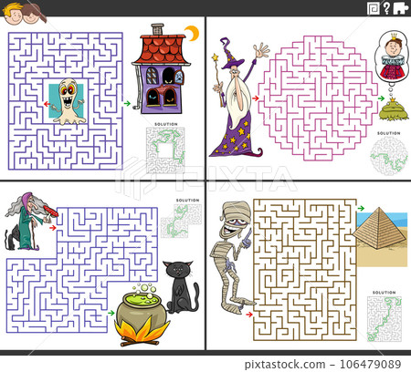 maze activities set with cartoon fantasy characters maze activities set with cartoon fantasy characters 106479089