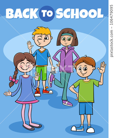 cartoon children characters with back to school caption cartoon children characters with back to school caption 106479095