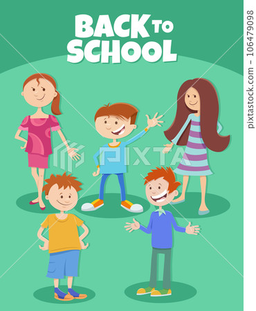 cartoon happy children with back to school caption 106479098