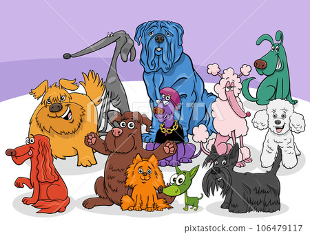 cartoon colorful dogs and puppies characters group 106479117