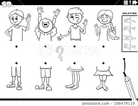 match halves of pictures of children activity coloring page 106479119
