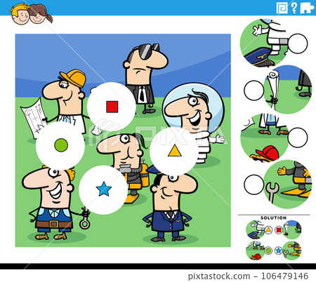 match pieces activity with cartoon people occupations 106479146