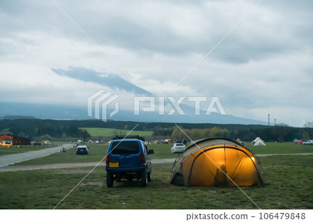 car and light tent with mount Fuji view at Fumotoppara, Shizuoka car and light tent with mount Fuji view at Fumotoppara, Shizuoka 106479848