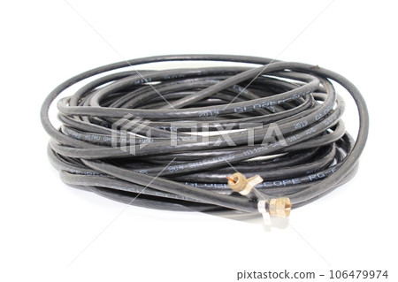 Noida , Utter pardesh , India - May 28 2022 , A picture of Dish tv cable on white background with selective focus Noida , Utter pardesh , India - May 28 2022 , A picture of Dish tv cable on white background with selective focus 106479974