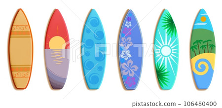 Surf boards. 3D surfboard. Summer ocean... - Stock Illustration