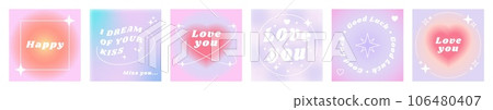Y2k background. Cute retro gradients. Pastel colors. Groovy heart with aura. Blurry aesthetic square cards. Romantic text quote. Love hearts and sparkle stars. Vector abstract banners set Y2k background. Cute retro gradients. Pastel colors. Groovy heart with aura. Blurry aesthetic square cards. Romantic text quote. Love hearts and sparkle stars. Vector abstract banners set 106480407