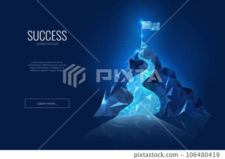 Digital mountain. Challenge or journey. Abstract polygon aim. Leader concept. Future achievement. Winning target. Peak climbing route. Motivation strategy. Vector business background 106480419