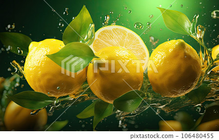 Splashing fresh citrus fruit concept. Created by AI 106480455
