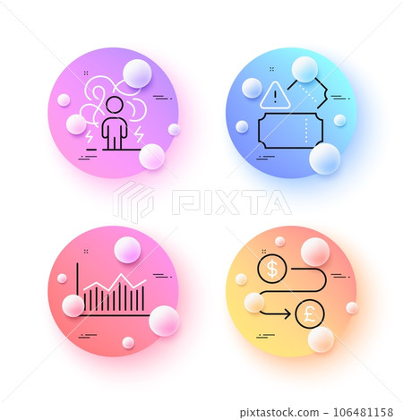 Money transfer, Money diagram and Difficult stress minimal line icons. 3d spheres or balls buttons. Tickets icons. For web, application, printing. Vector 106481158