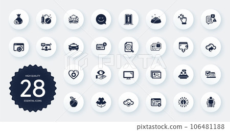 Set of Business icons, such as Seo gear, Web settings and Cashback flat icons. Cloud share, Group, Wallet web elements. Cash, Door, Cloud computing signs. Apple, Binary code, Medical drugs. Vector Set of Business icons, such as Seo gear, Web settings and Cashback flat icons. Cloud share, Group, Wallet web elements. Cash, Door, Cloud computing signs. Apple, Binary code, Medical drugs. Vector 106481188